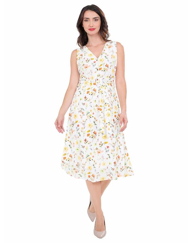 White-floral-Midi-Dress